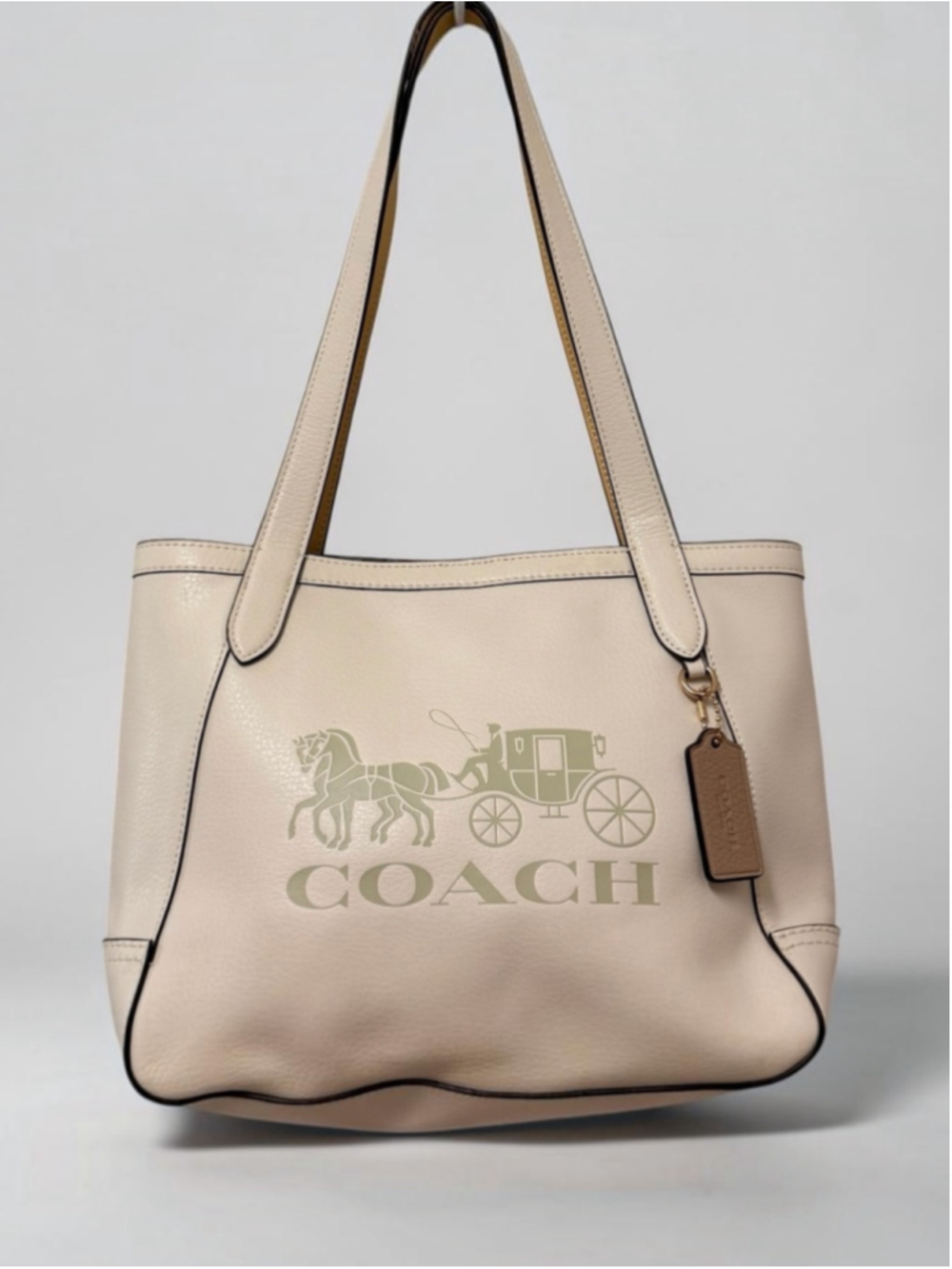 Coach Horse & Carriage Tote 27 C4062 Chalk Vanilla Cream Pebble Leather Bag